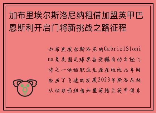 加布里埃尔斯洛尼纳租借加盟英甲巴恩斯利开启门将新挑战之路征程 加布里埃尔斯洛尼纳租借加盟英甲巴恩斯利开启门将新挑战之路征程